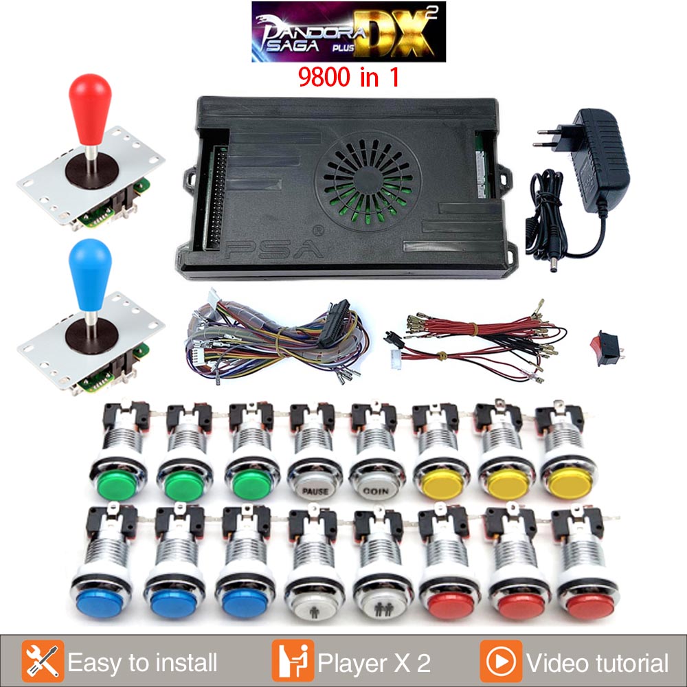 Trackball Controller Arcade - Pandora Saga dx 2-アーケードゲームコンソール,DIYキット,8ウェイジョイスティック,LEDライトスイッチ,プッシュボタン,キャビネットトップ,2プレーヤー,9800 in 1